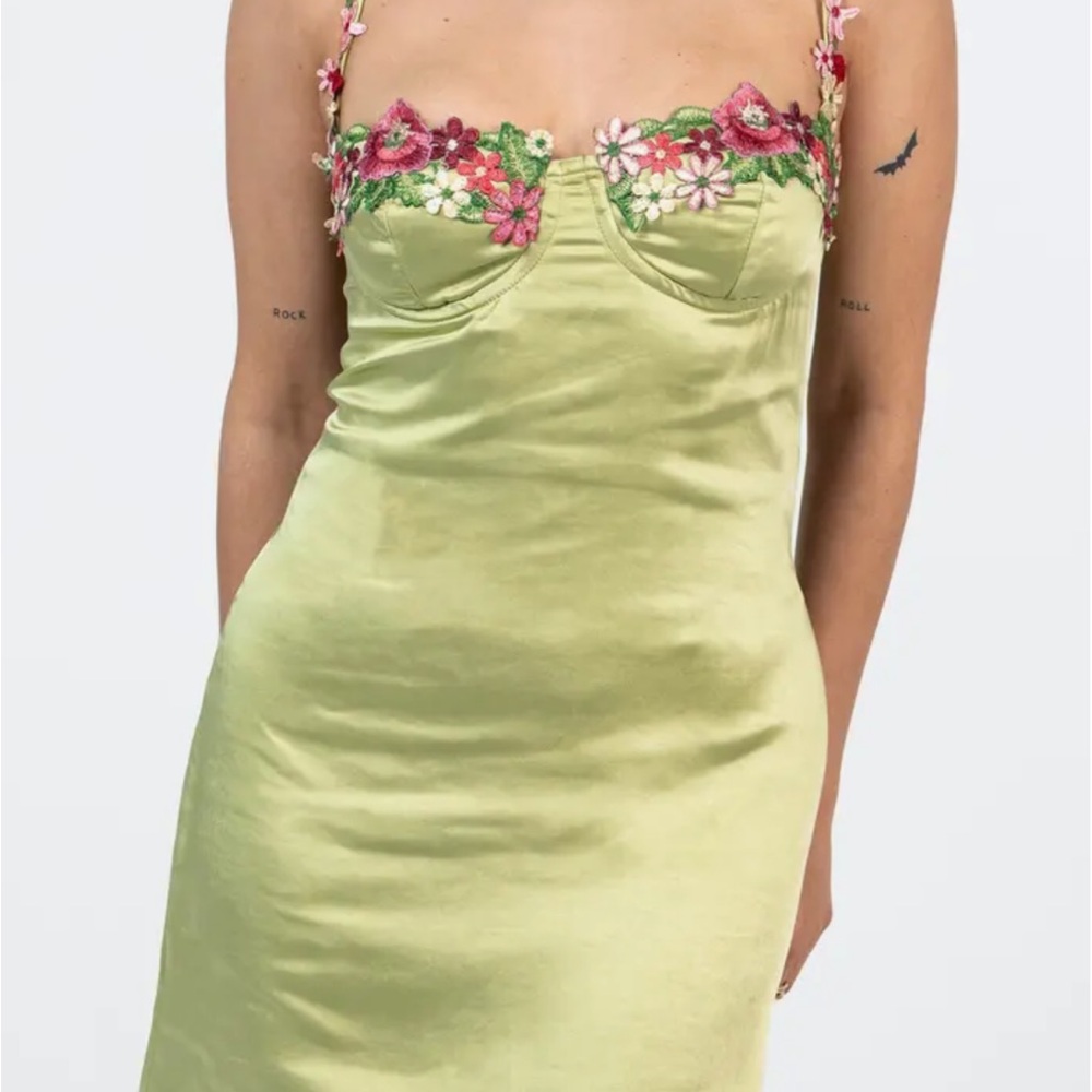 Floral Embroidered Green Dress
